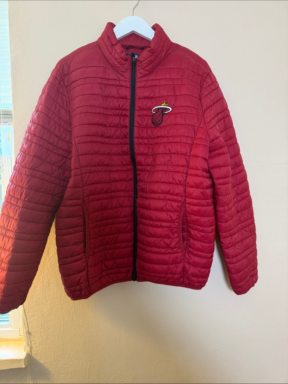 Miami Heat Men's Red Quilted Puffer Jacket with Miami Heat Team Patch